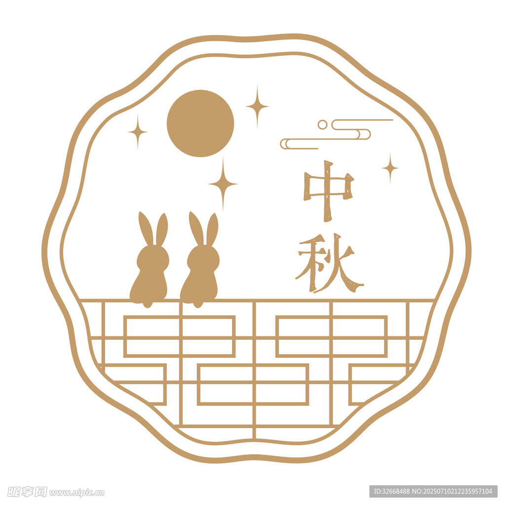 中秋玉兔圆形图案设计