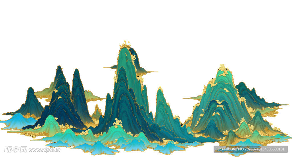 水墨风青绿群山景观