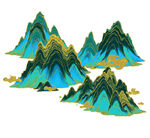 水墨风青绿群山插画