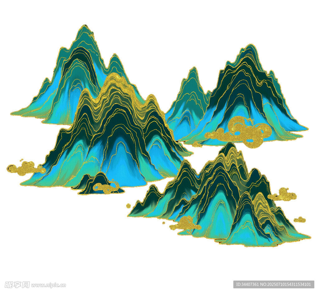 水墨风青绿群山插画