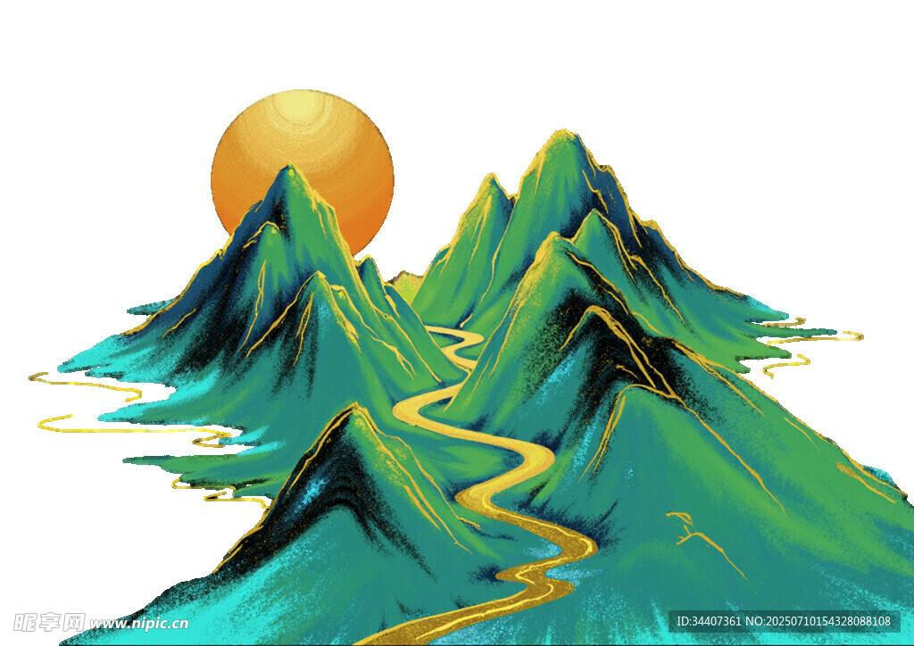 山间金道伴日升美景