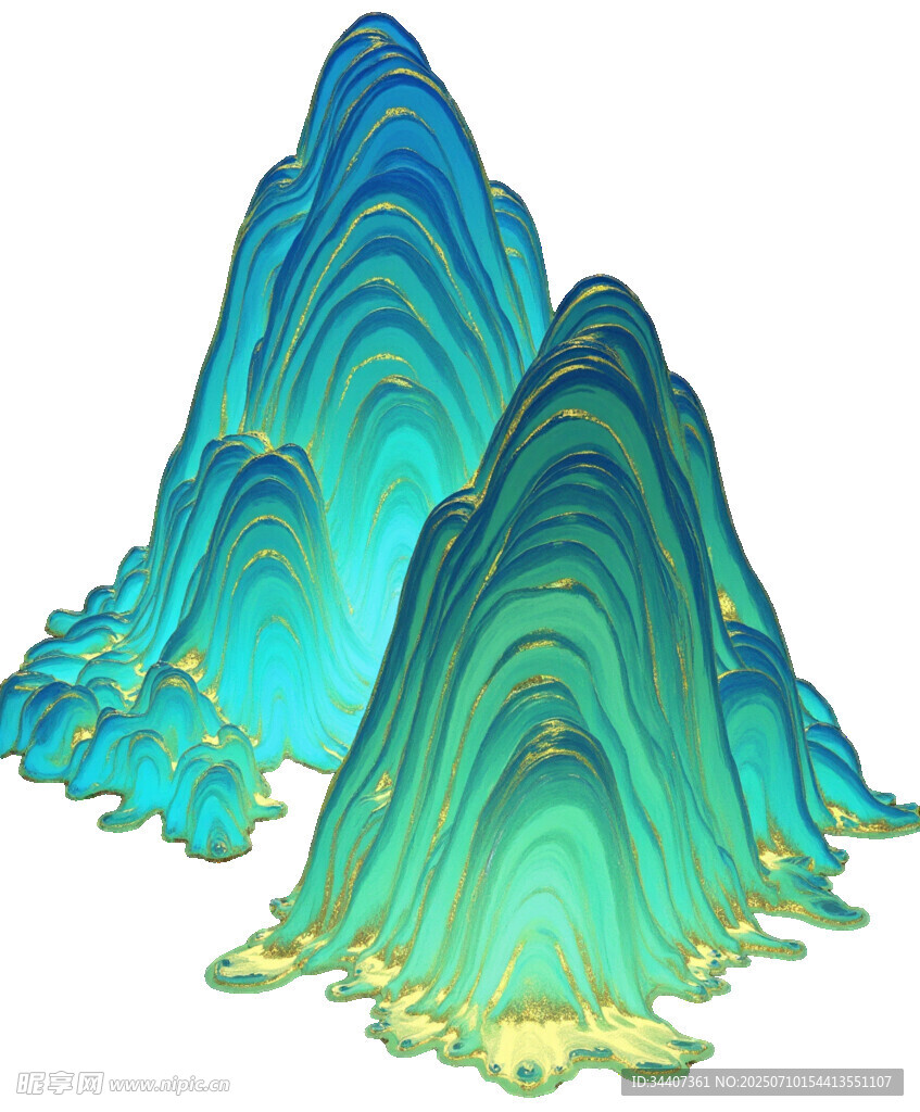 梦幻蓝绿山峦插画