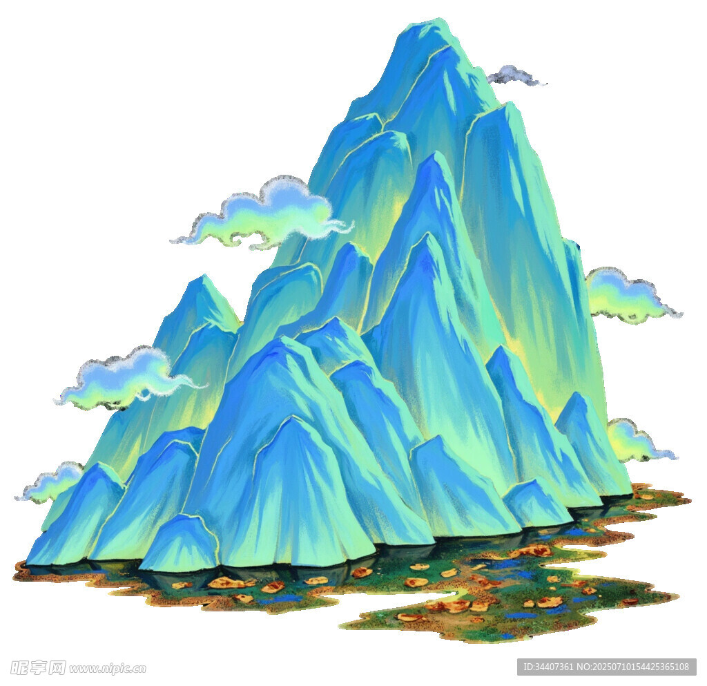 梦幻蓝色山峰景观图