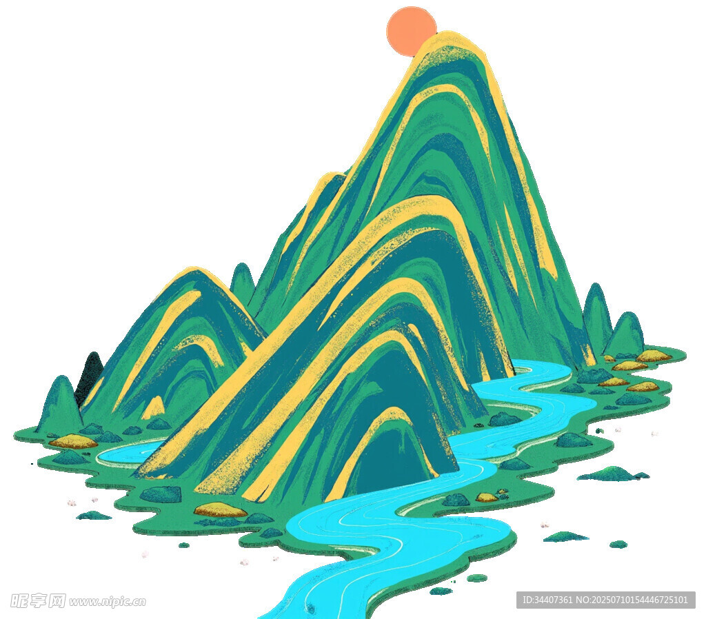 青山绿水间的日出美景