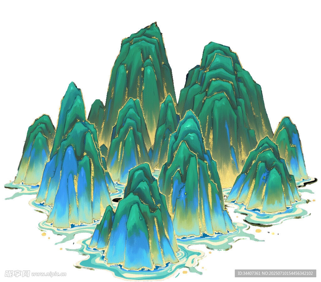 梦幻青绿山水景观图
