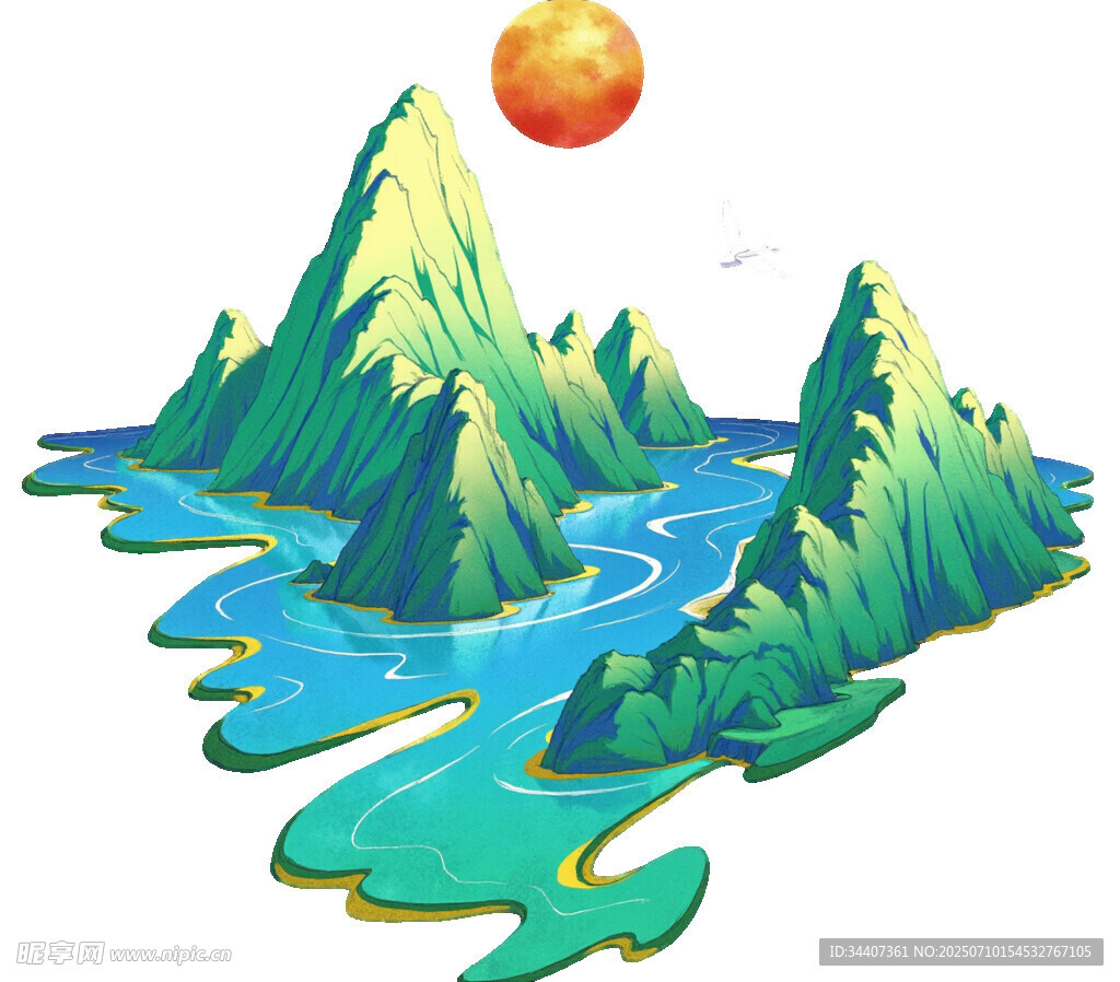 山水间的日出美景