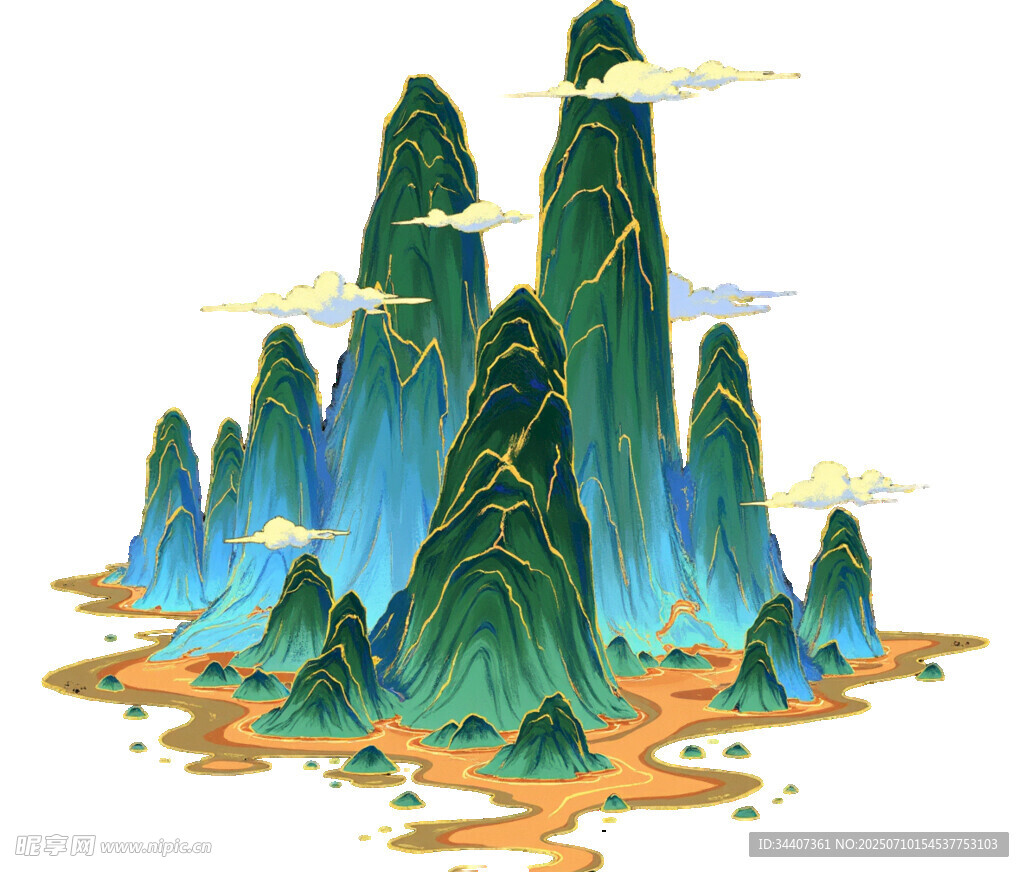 奇幻青绿山水景观
