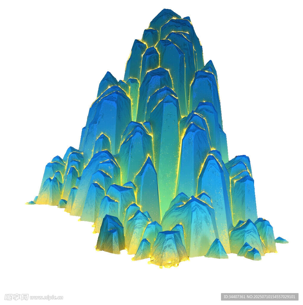 梦幻蓝绿渐变立体山峰