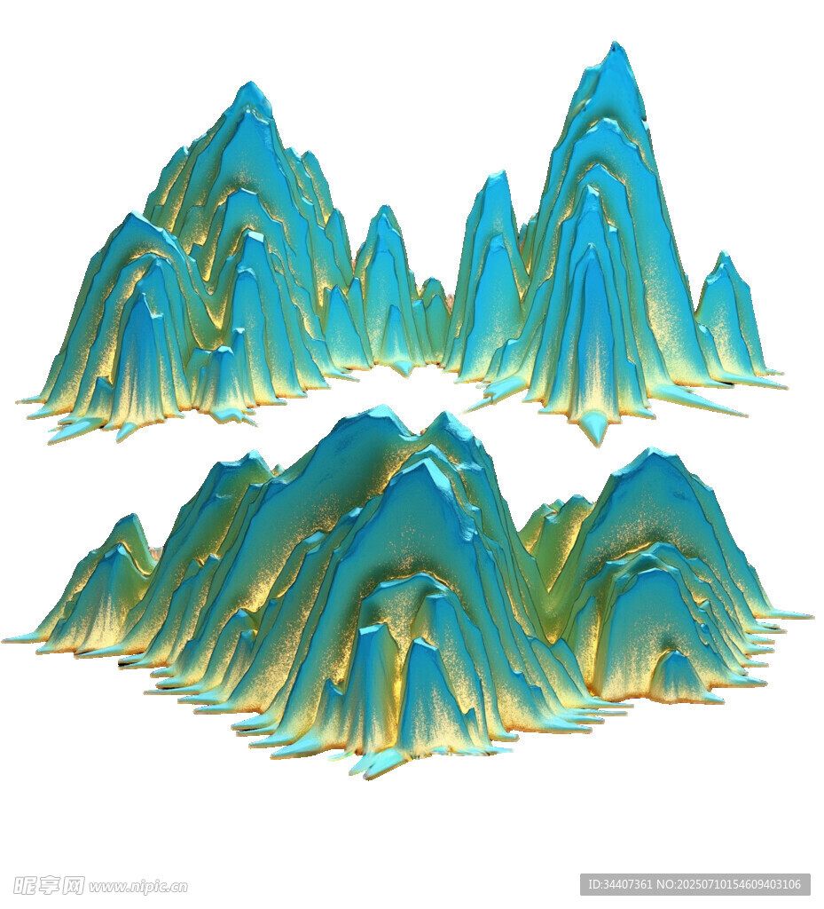 立体蓝色山峦景观图