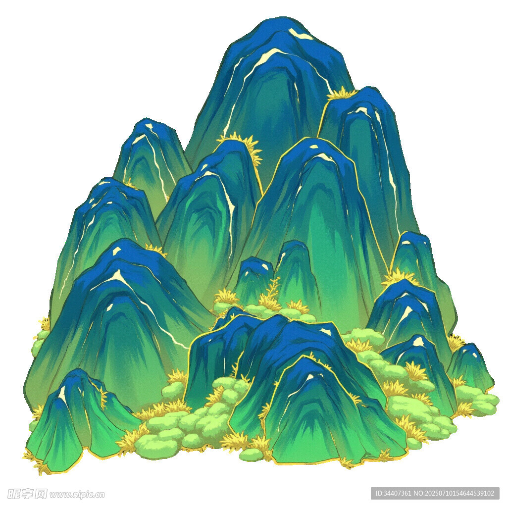 青绿山水立体插画