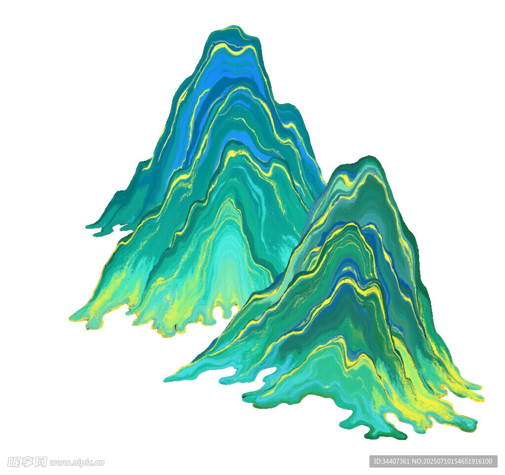 水墨风青绿山峦