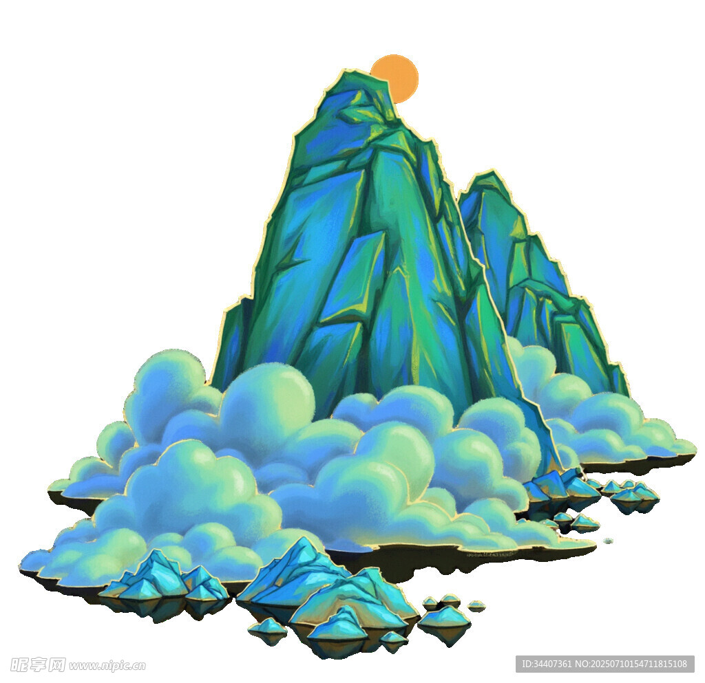 梦幻云端山峰插画