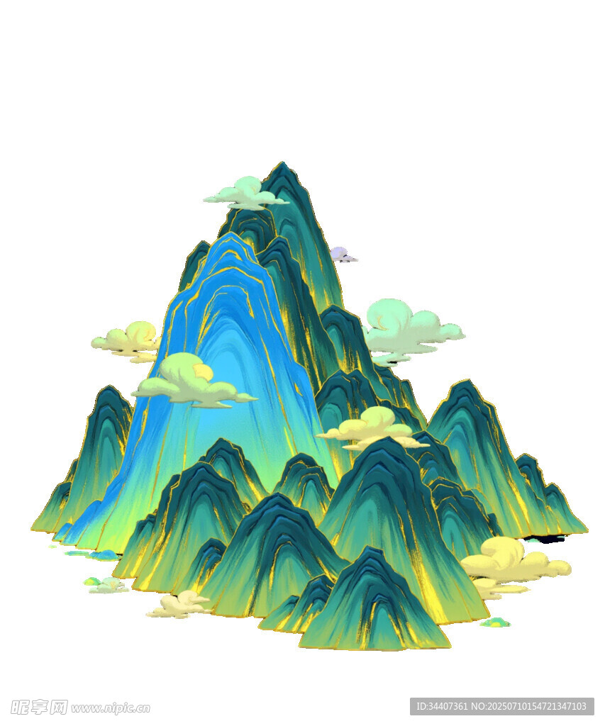 梦幻青绿山水插画
