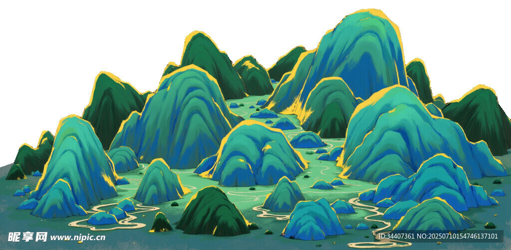 青绿山水插画