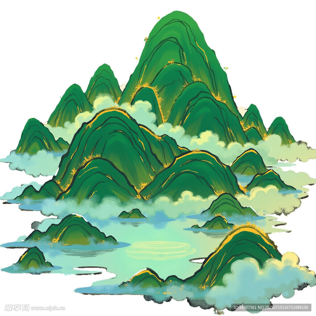 水墨群山云雾缭绕图