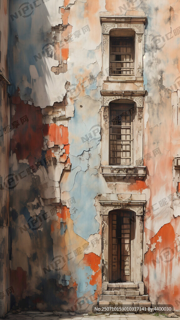 古建筑群墙画 线条复杂