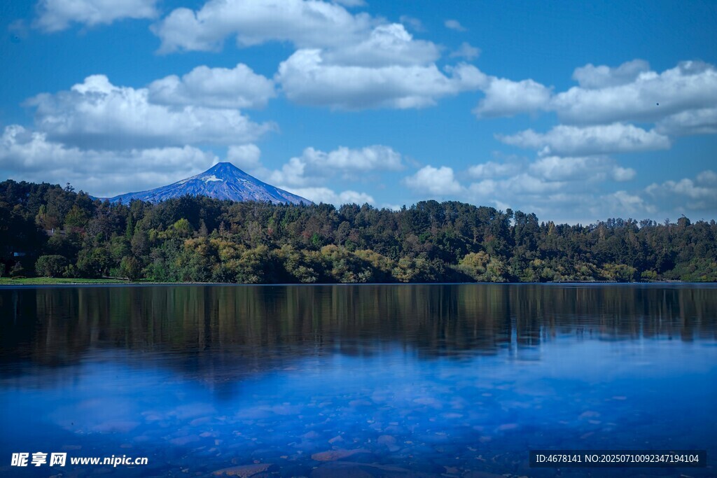 宁静湖畔的青山蓝天美景