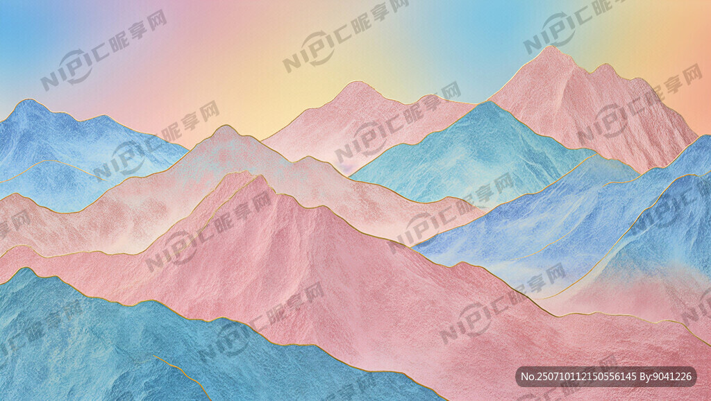 淡雅的粉、梦幻的蓝 山峦起伏