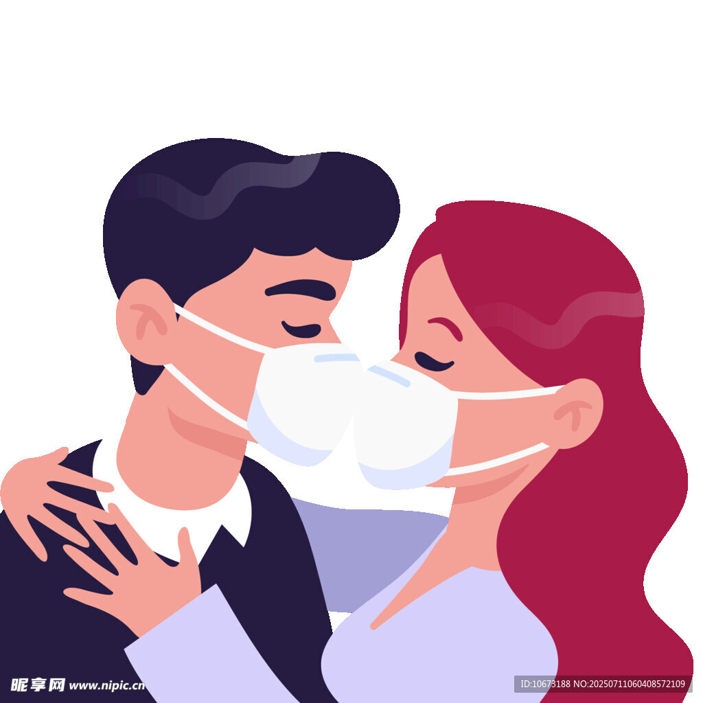 戴口罩的情侣温馨相拥