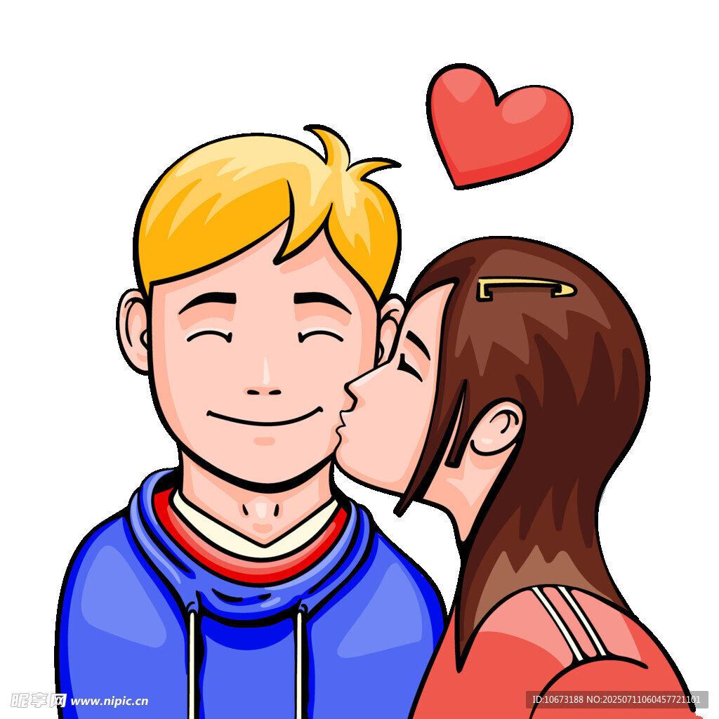 女孩亲吻男孩脸颊示爱