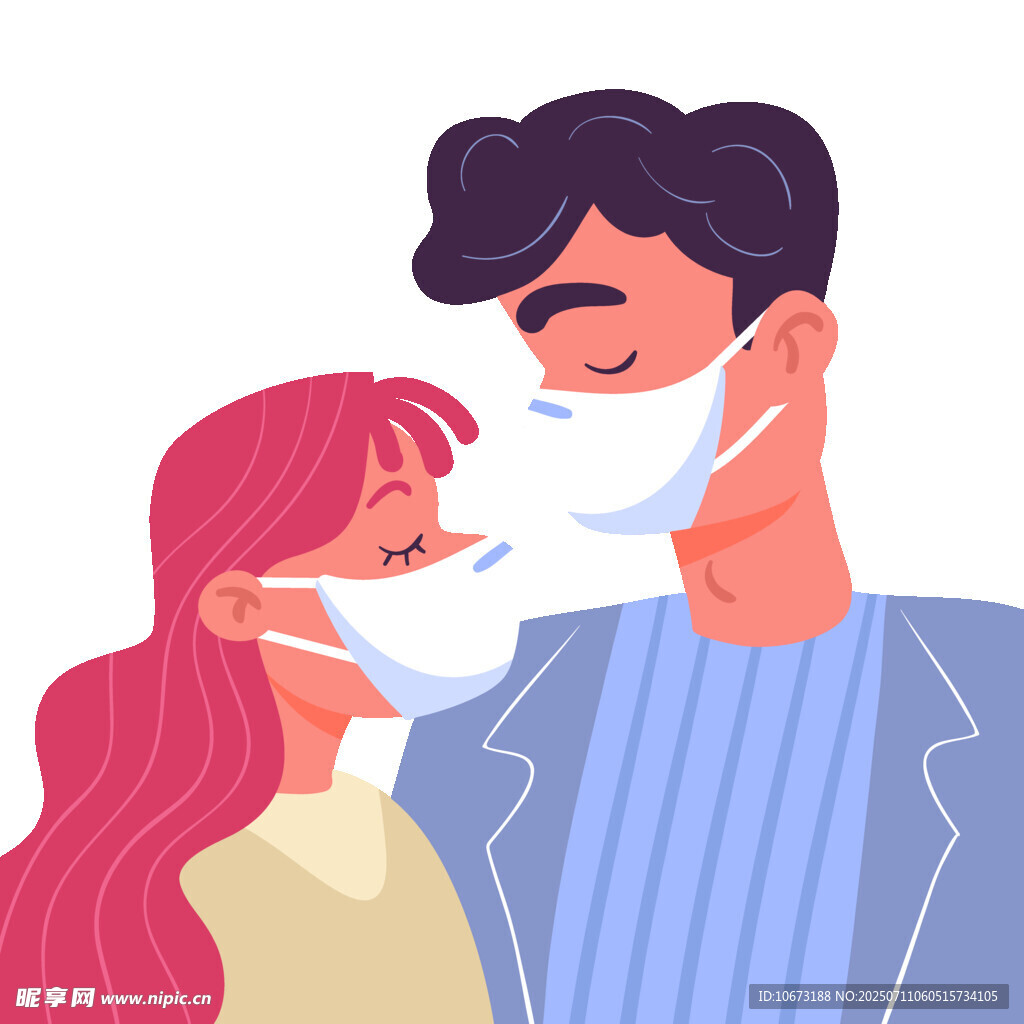 戴口罩的亲密情侣