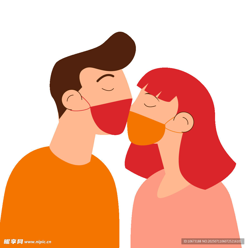戴口罩的情侣甜蜜亲吻
