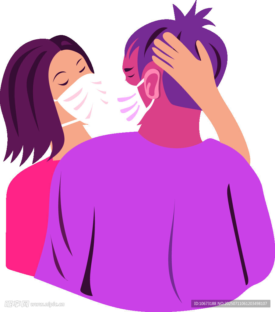 情侣戴口罩亲密互动