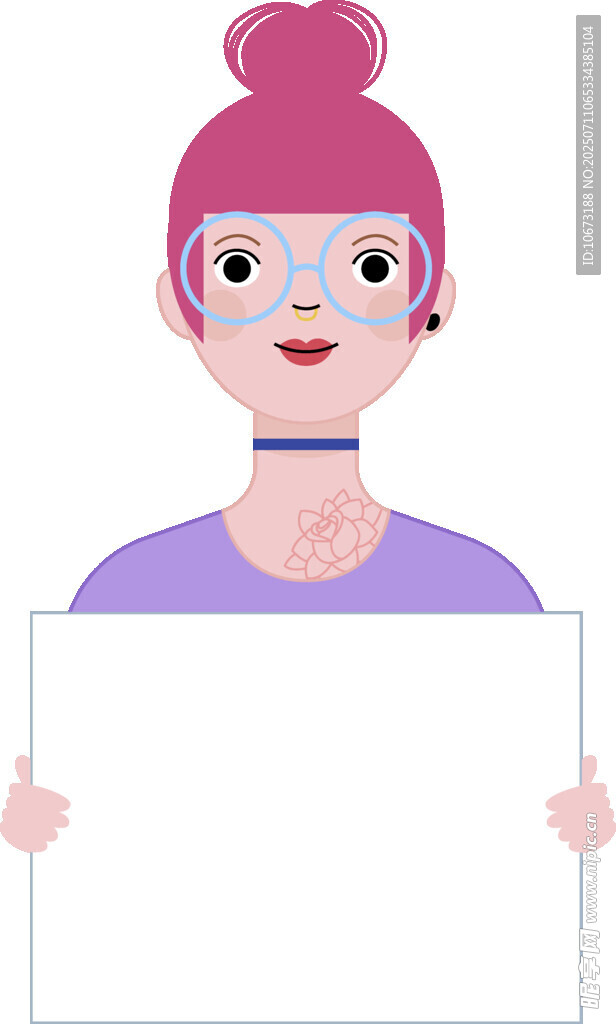 手持白板的时尚卡通女孩