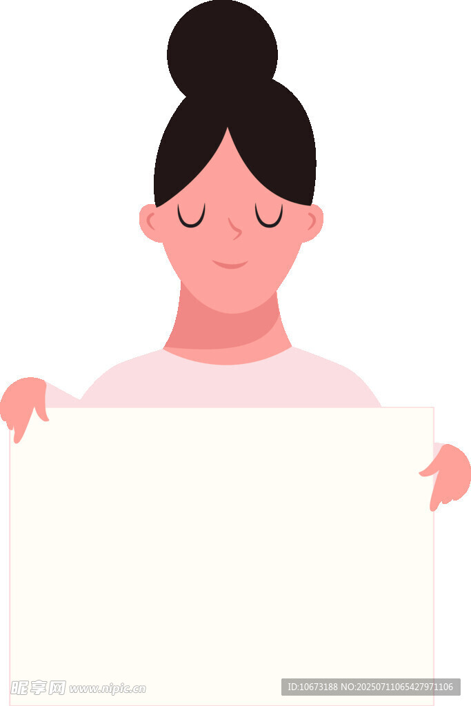 手持白板的闭眼女性