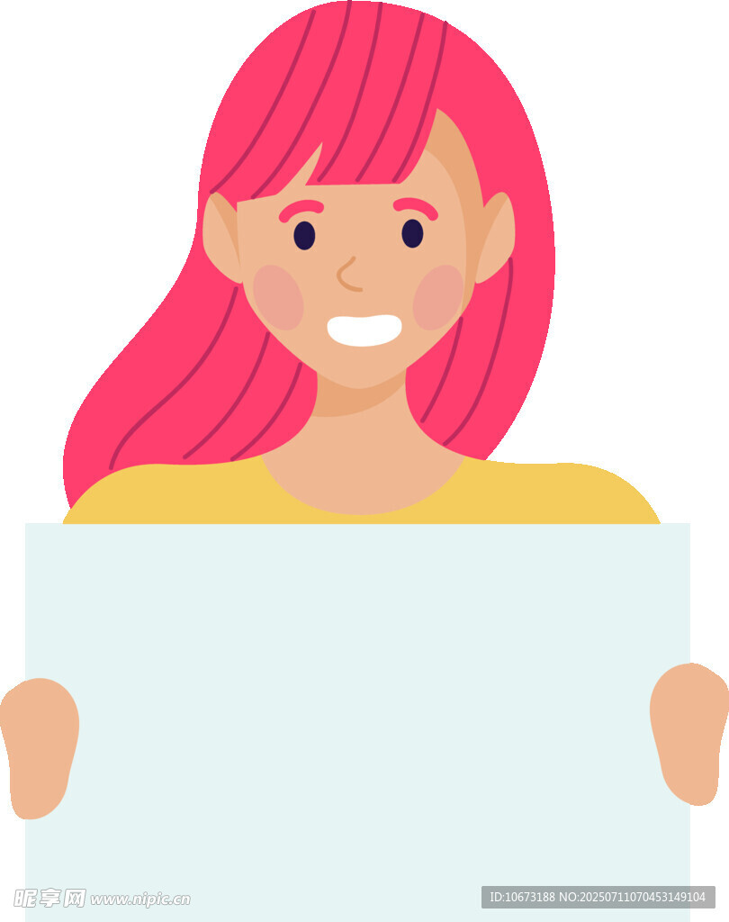 红发女子手持空白展板