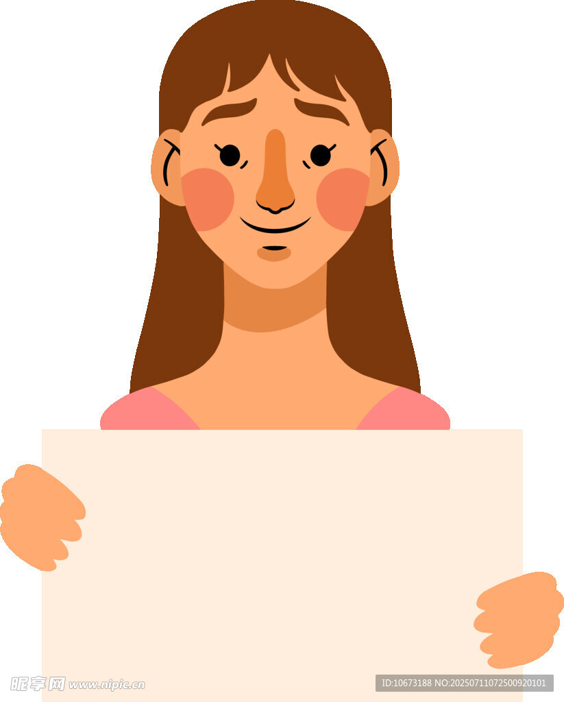 女孩手持空白展板
