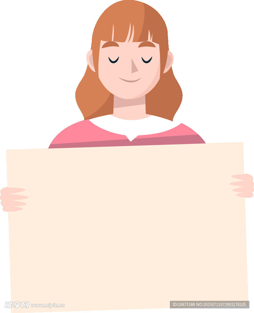 持空白展板的红发女孩
