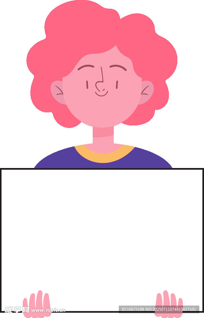 持白板的卷发女士