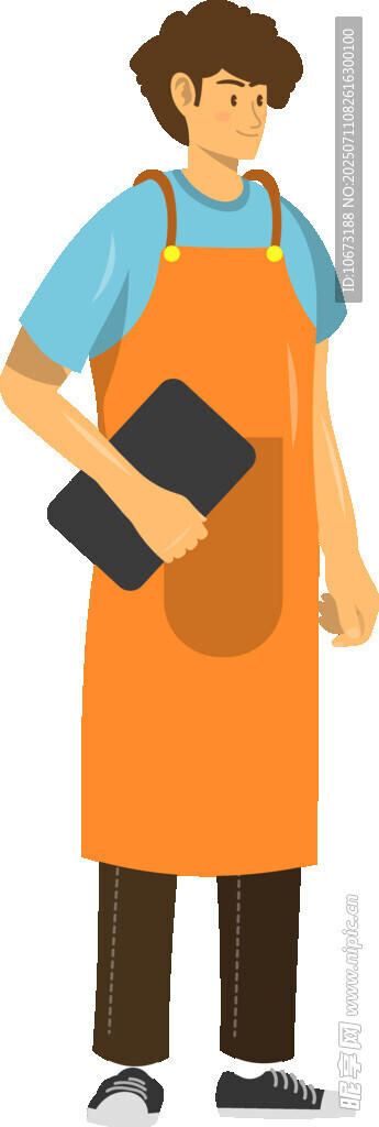 穿围裙手持物品的男士