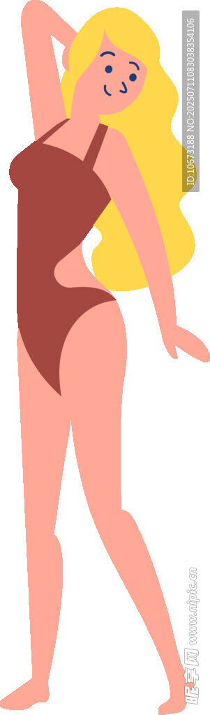 金发女子身着连体泳衣