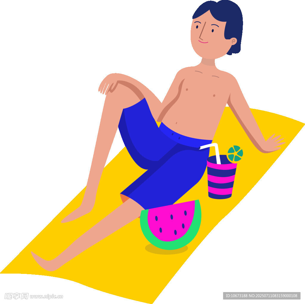 沙滩上惬意放松的男子