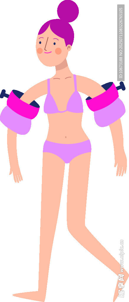 穿泳衣戴浮袖的卡通女孩