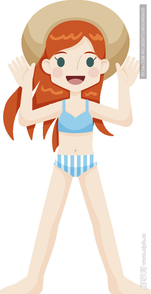 红发女孩的夏日泳装造型