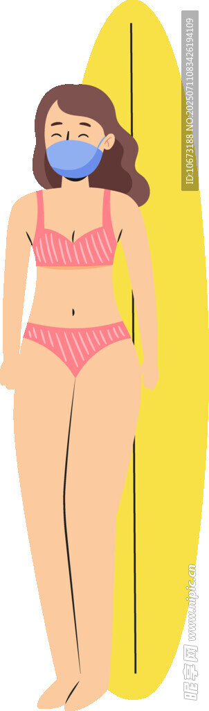 戴口罩的比基尼冲浪女孩