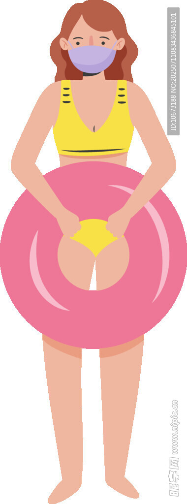 戴口罩女士手持粉色浮圈