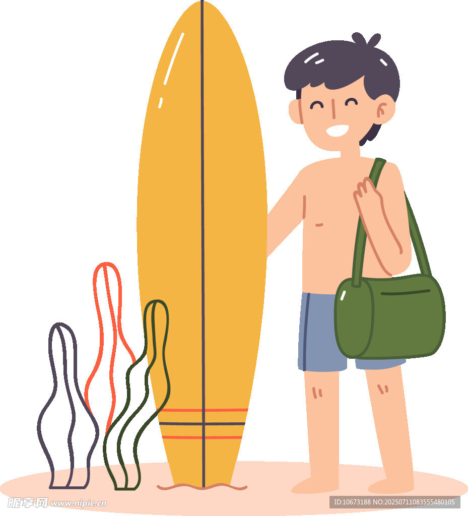 男孩与冲浪板的夏日时光