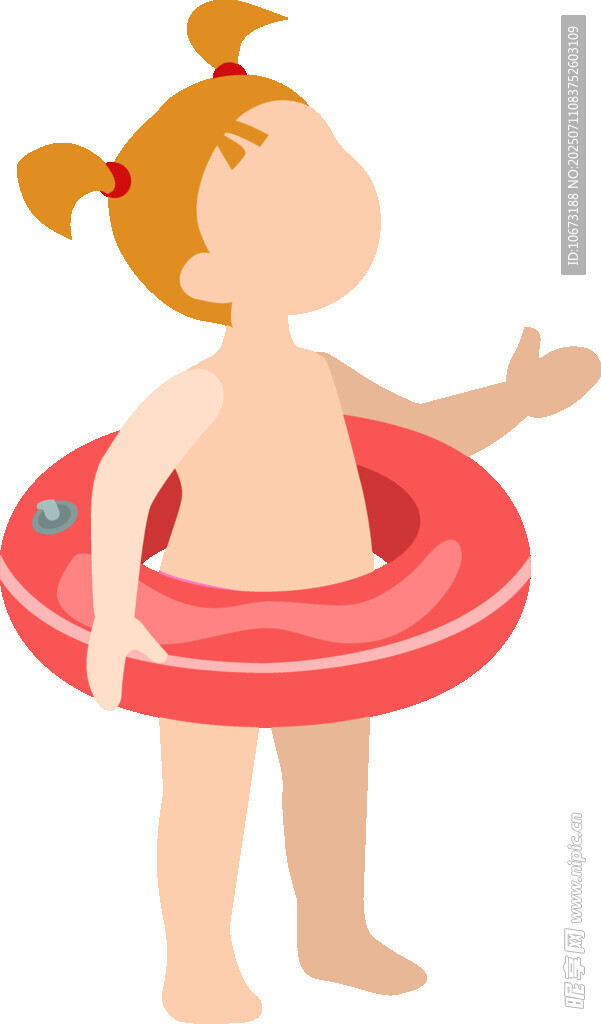 小女孩戴游泳圈准备玩水