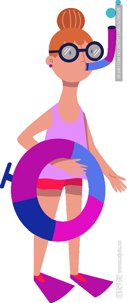 女孩戴浮潜装备准备游泳