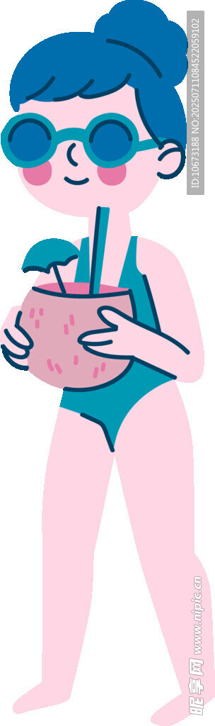 戴墨镜的泳装女士喝饮料