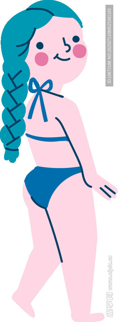 扎辫穿比基尼的可爱女孩