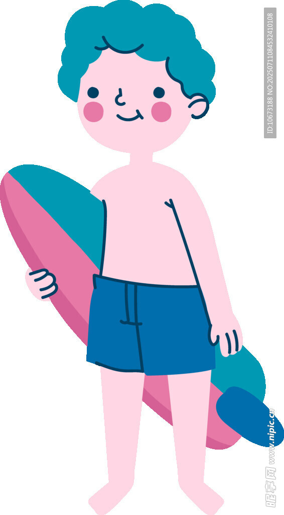 手持冲浪板的可爱男孩