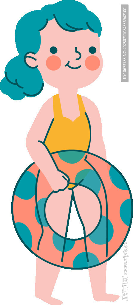 女孩手持彩色游泳圈