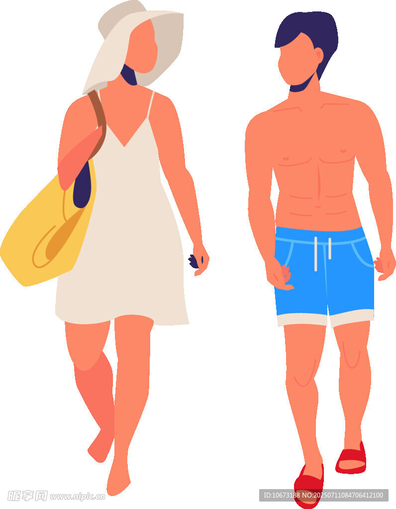 夏日情侣海边漫步