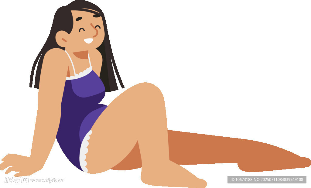 坐着的穿泳衣的女性