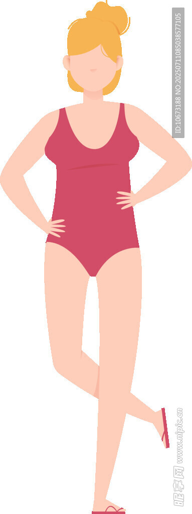 自信站立的红衣泳装女性